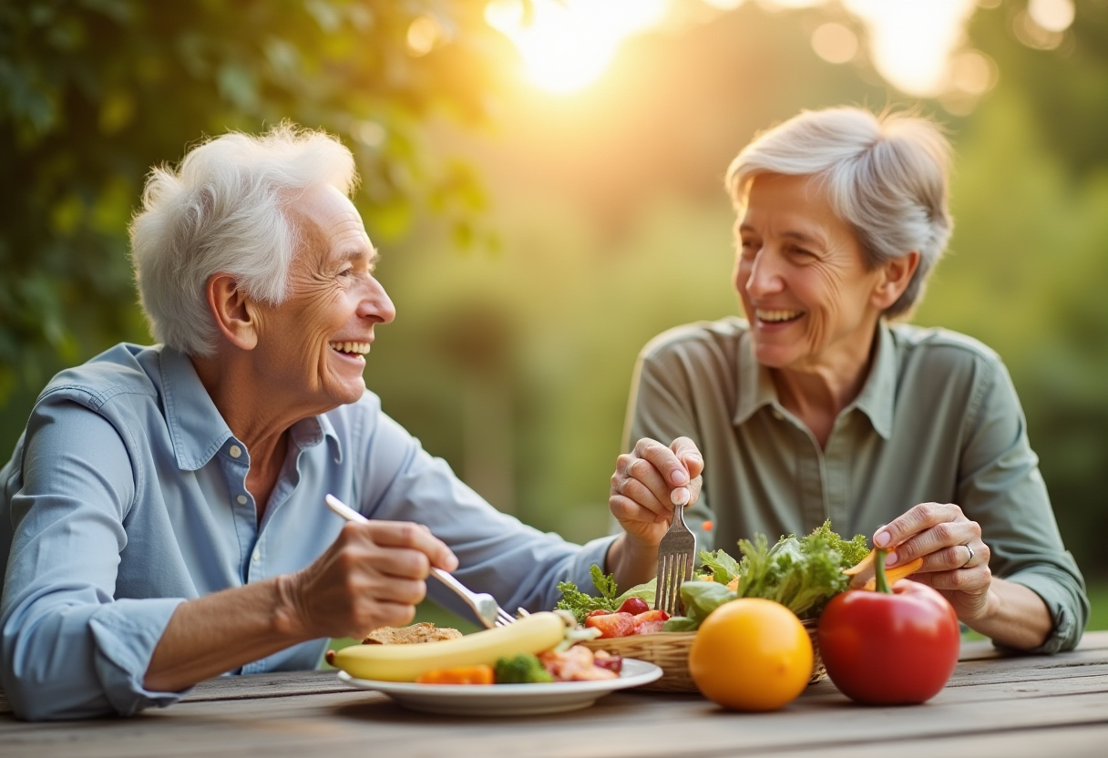 Щаслива пара старшого віку готує здорову їжу разом